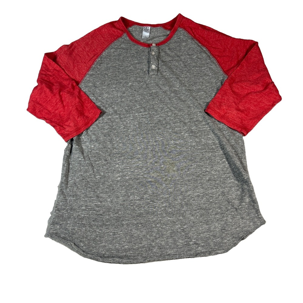 ALTERNATIVE APPAREL GREY RED SIZE L LIGHT BASEBALL T-SHIRT MENS